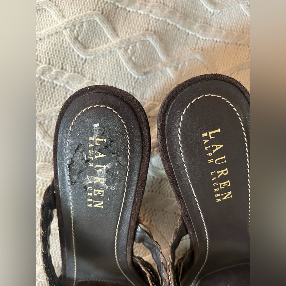 Lauren Ralph Lauren Brown Leather Sandal Heel Women’s size 9 - Picture 11 of 15
